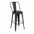 Tabouret de bar avec dossier noir en acier assise carrée 43 x 50 x 105 cm