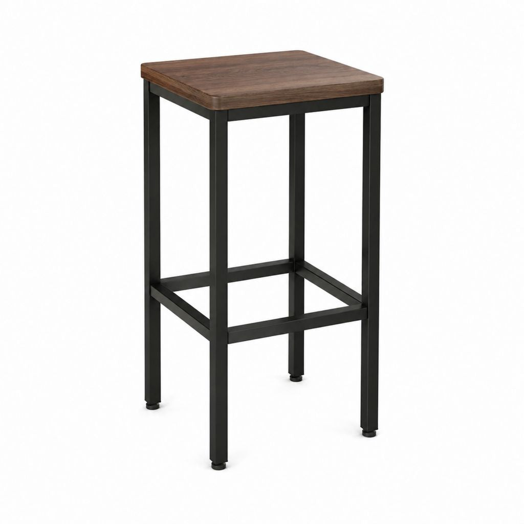 Tabouret de bar carré brun et noir en panneau MDF et acier 40 x 40 x 75 cm
