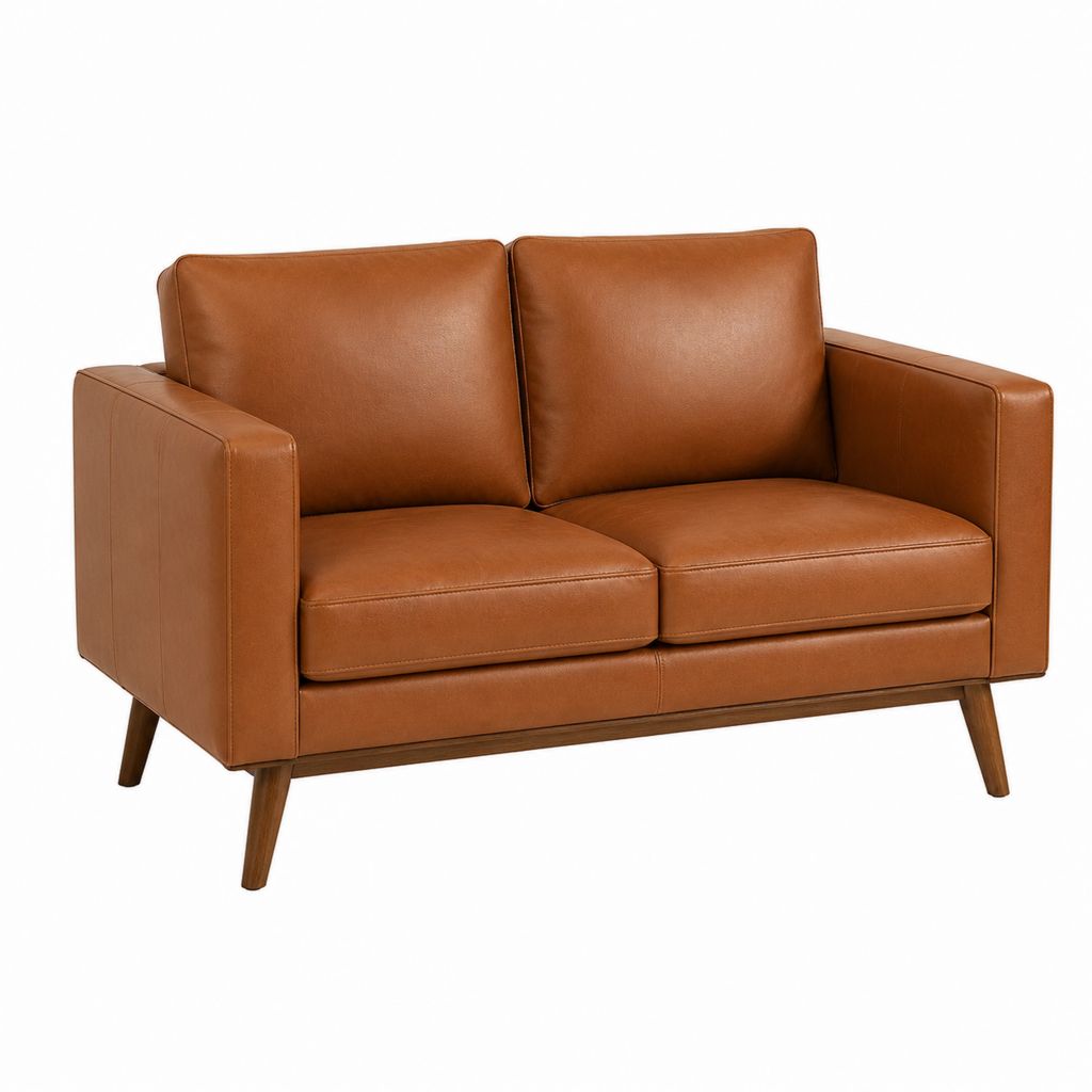 Canapé 2 places marron en similicuir PU avec pieds en hévéa 145 x 83 x 85 cm