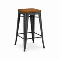 Tabouret de bar carré noir et brun en acier et bois massif 43 x 43 x 76 cm