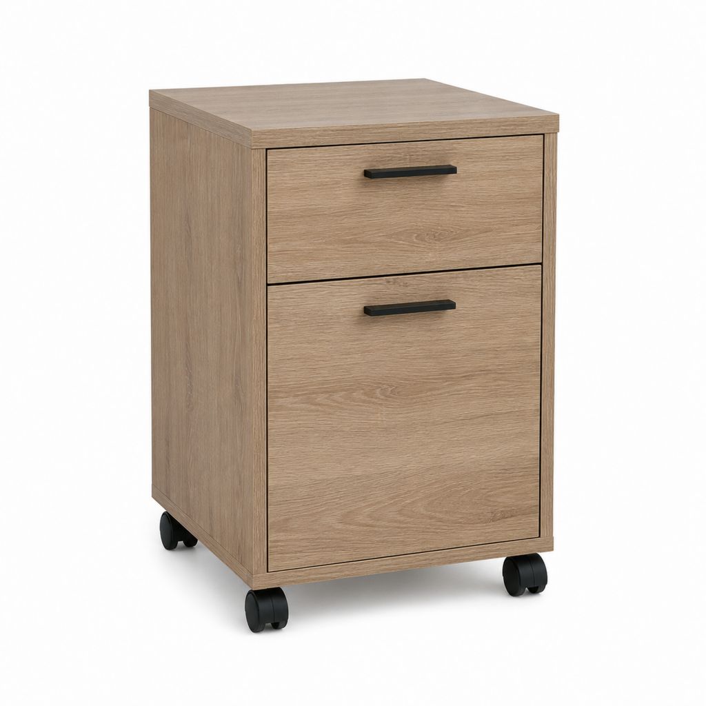 Caisson de bureau mobile 2 tiroirs chêne clair en panneaux de particules mélaminés 40 x 50 x 60 cm