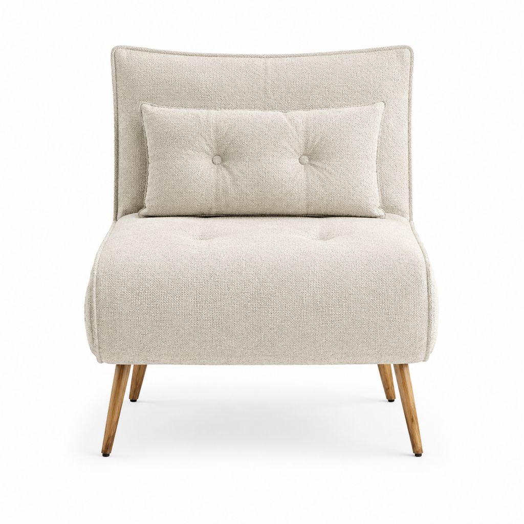 Fauteuil lounge beige en polyester bouclette avec pieds en hévéa 80 x 80 x 95 cm
