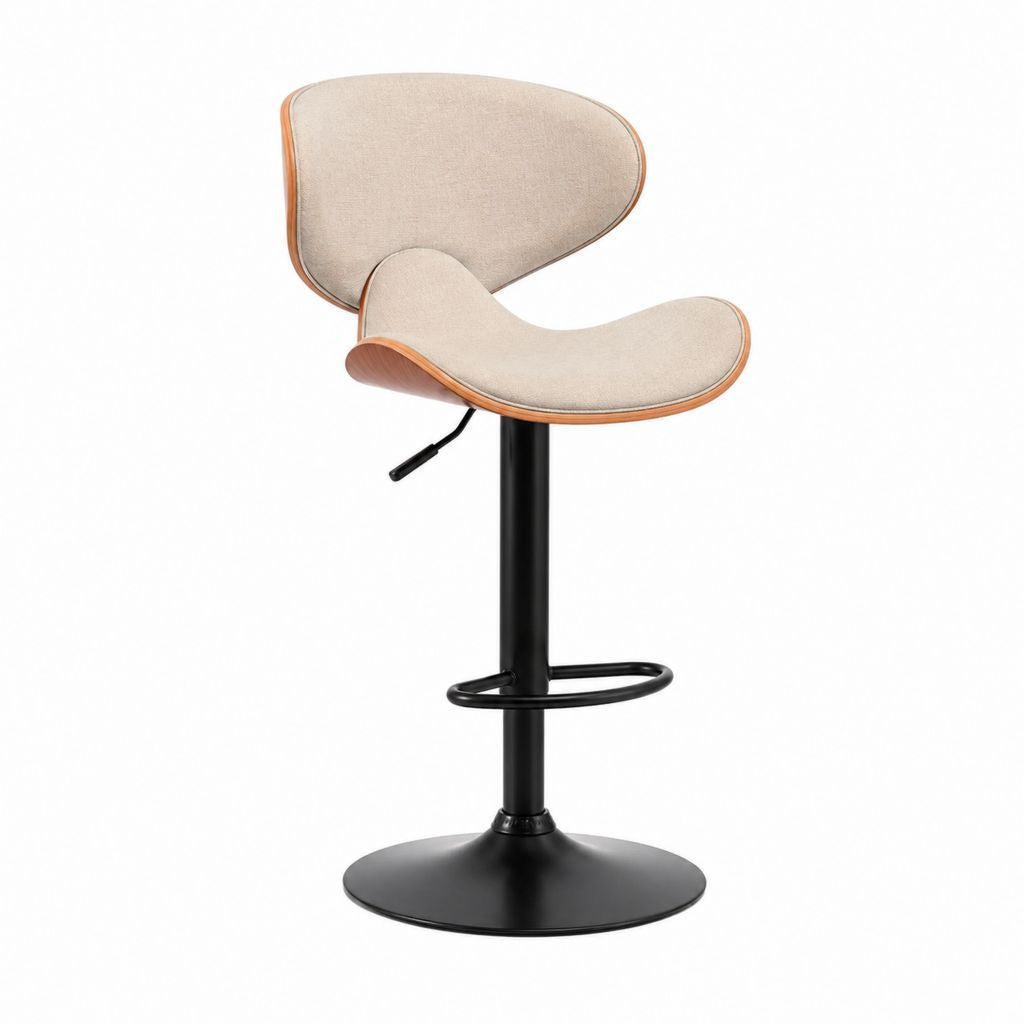 Tabouret de bar réglable pivotant beige en contreplaqué et polyester 51 x 52 x 89-109 cm