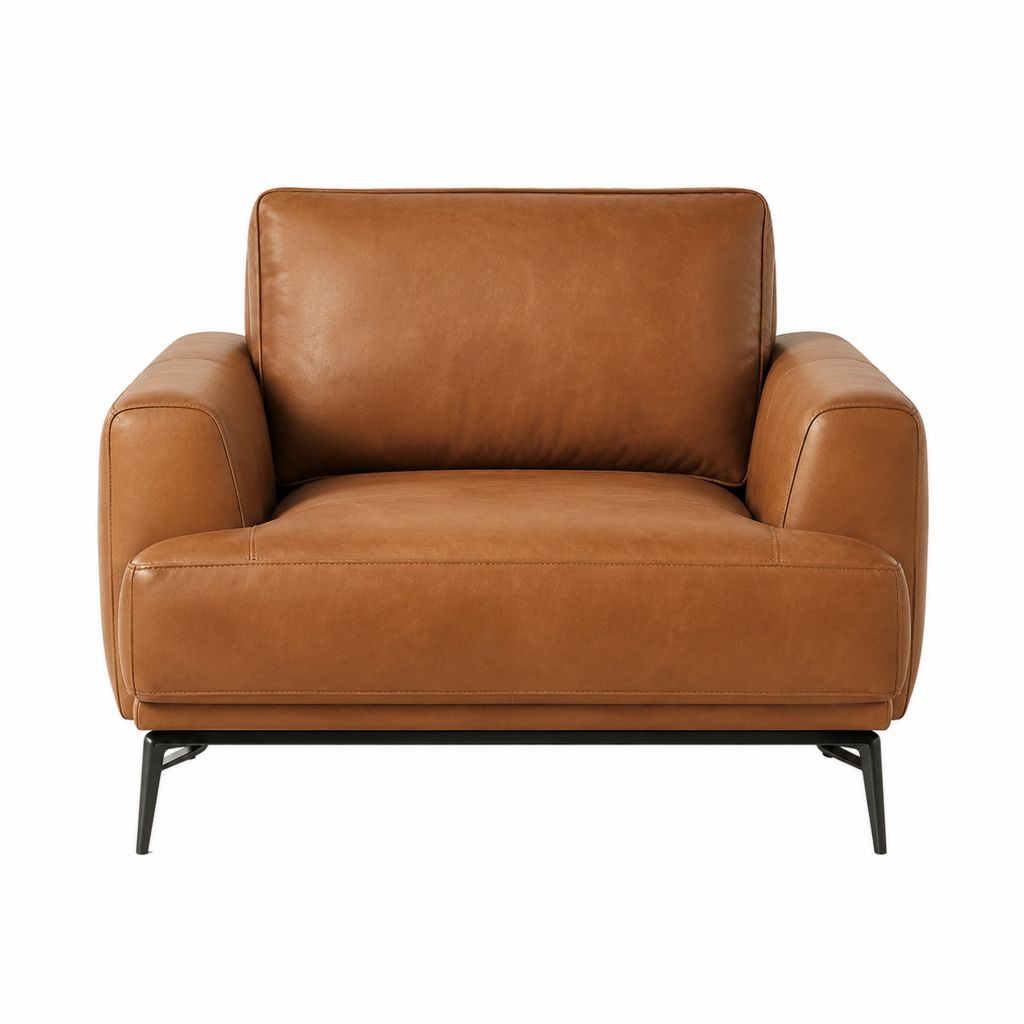 Fauteuil de salon droit marron cognac en cuir synthétique PU 92 x 88 x 86 cm