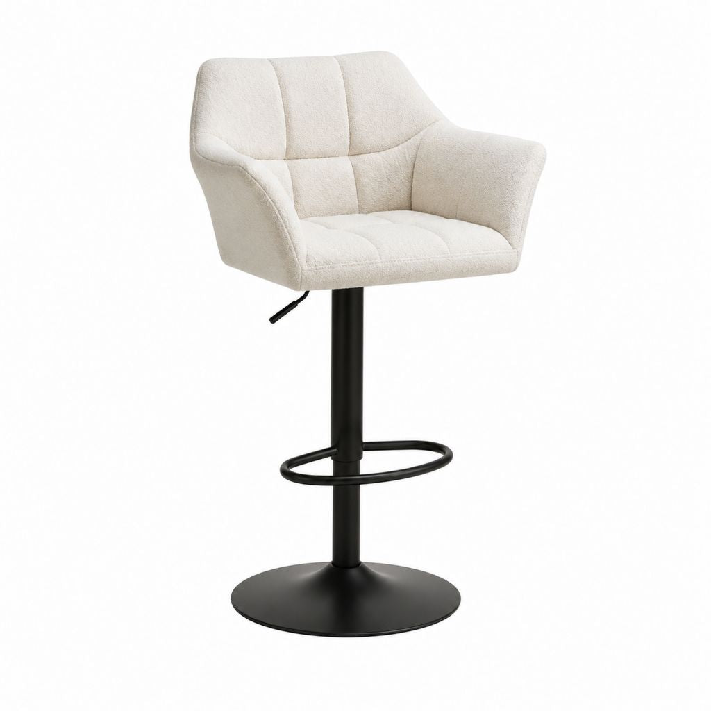 Tabouret de bar réglable crème en polyester bouclette avec piètement acier noir 50 x 52 x 88-110 cm