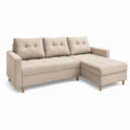 Canapé d’angle 3 places beige en polyester avec méridienne 220 x 145 x 85 cm