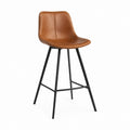 Tabouret de bar marron en polyuréthane PU avec dossier incurvé piètement acier noir 49 x 53 x 96 cm