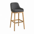 Tabouret de bar avec accoudoirs gris en polyester et chêne massif 53 x 56 x 105 cm
