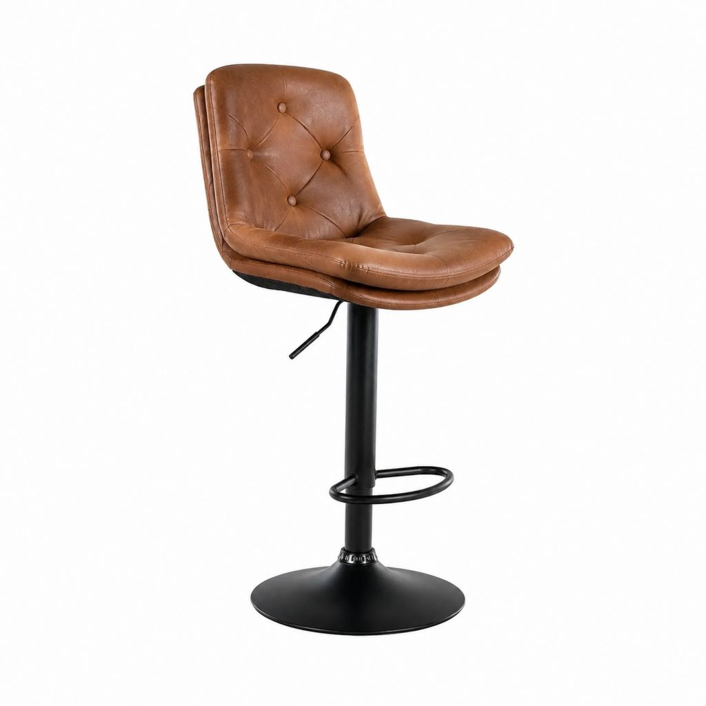 Tabouret de bar réglable pivotant marron en cuir synthétique PU avec piètement acier 49 x 52 x 92-113 cm