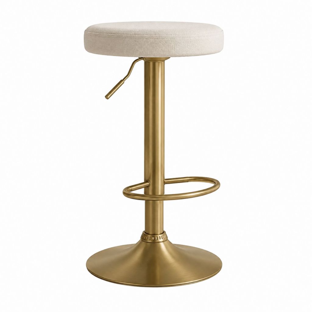 Tabouret de bar réglable beige en polyester et acier doré rond 40 x 40 x 60-82 cm
