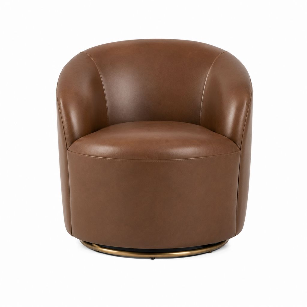 Fauteuil pivotant rond marron en cuir PU 80 x 76 x 75 cm