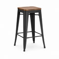 Tabouret de bar industriel noir et marron en acier et bois massif 43 x 43 x 76 cm