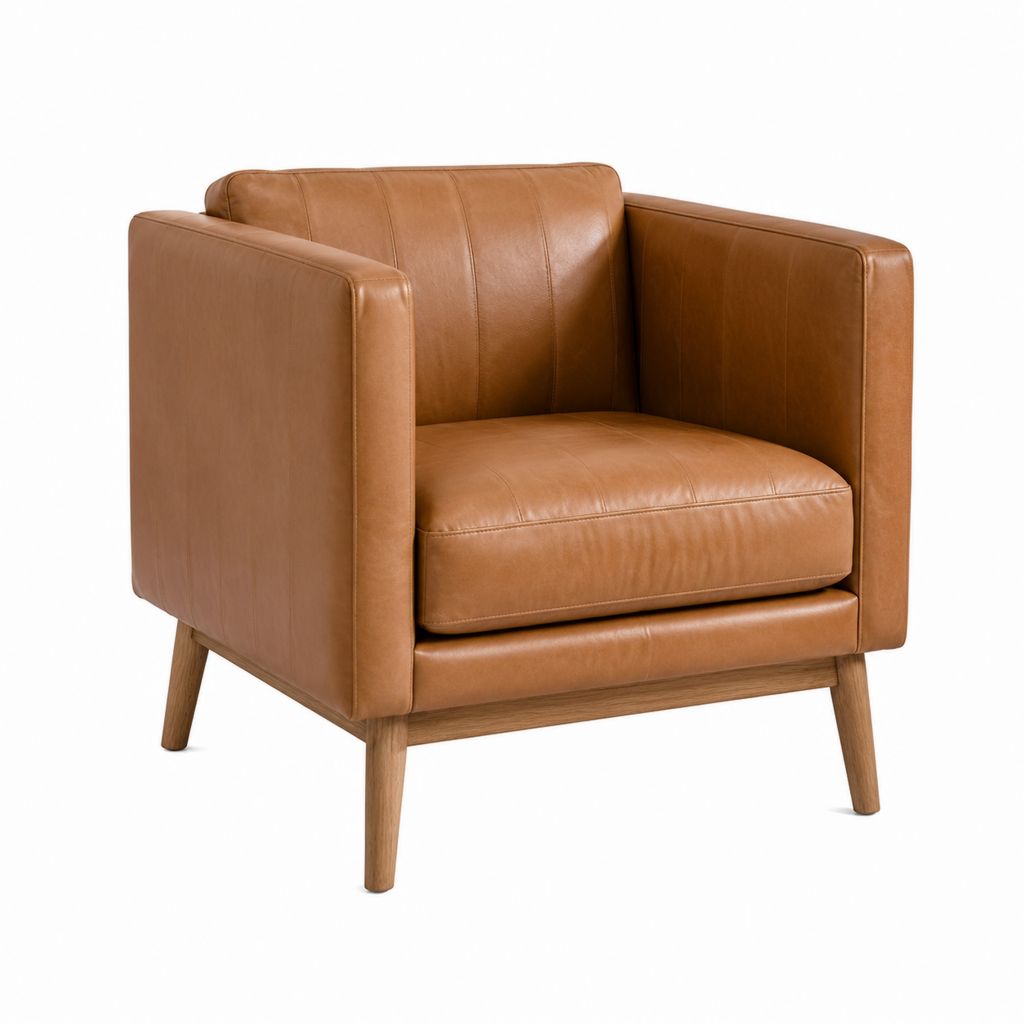 Fauteuil club marron en cuir synthétique PU avec pieds en bois massif 76 x 82 x 78 cm
