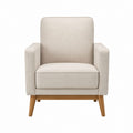 Fauteuil droit beige en polyester avec pieds en bois massif 76 x 83 x 100 cm