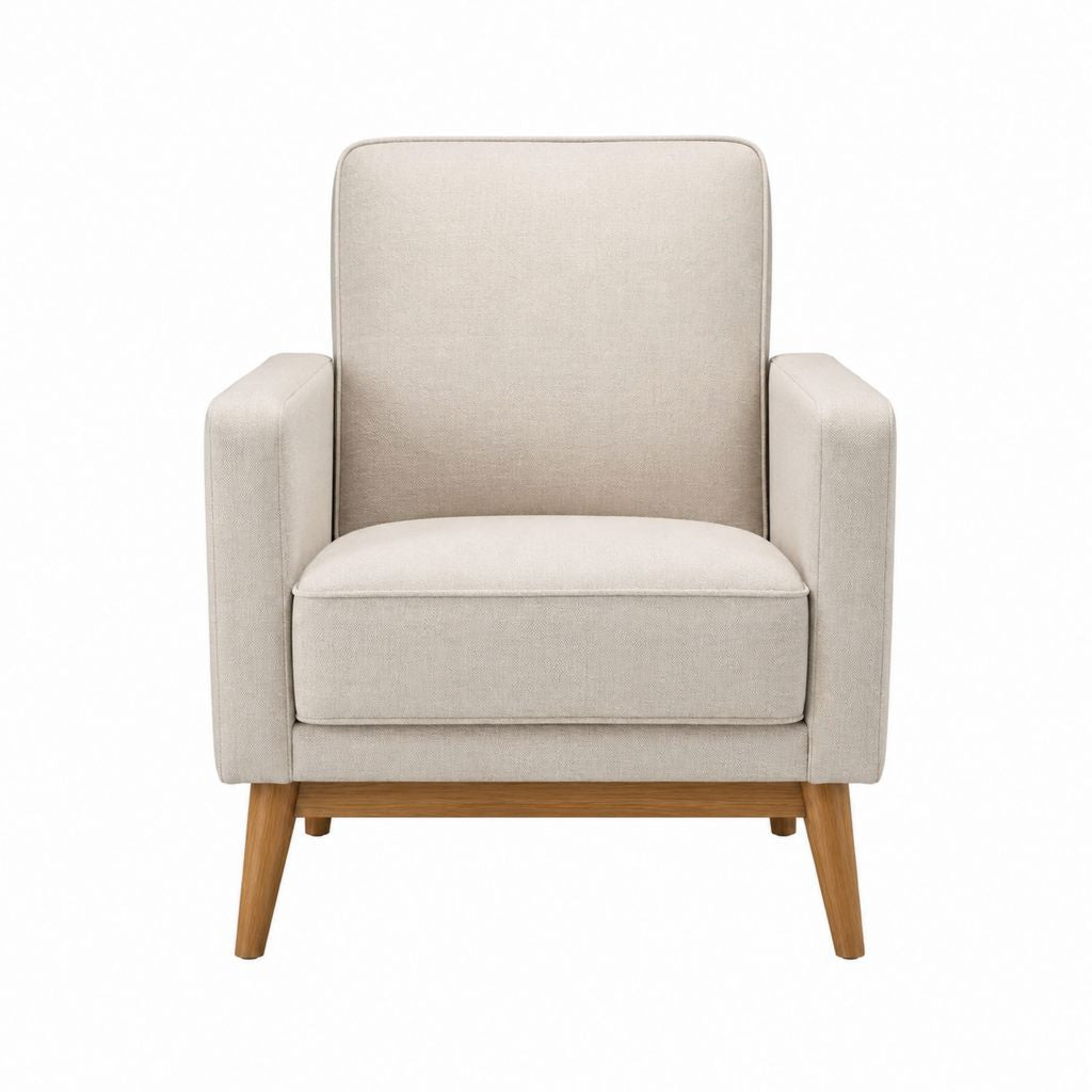 Fauteuil droit beige en polyester avec pieds en bois massif 76 x 83 x 100 cm