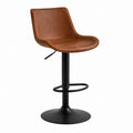Tabouret de bar réglable marron en similicuir PU avec assise incurvée et piètement en acier noir 50 x 52 x 90-112 cm