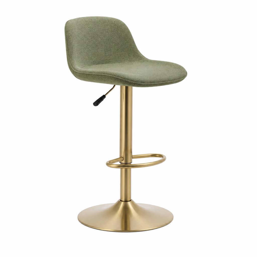 Tabouret de bar réglable pivotant vert olive en polyester avec piètement en acier doré 50 x 52 x 90-111 cm